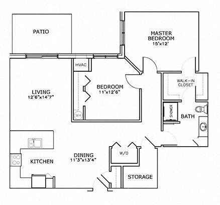 a floor plan of a house with bedrooms and a kitchen